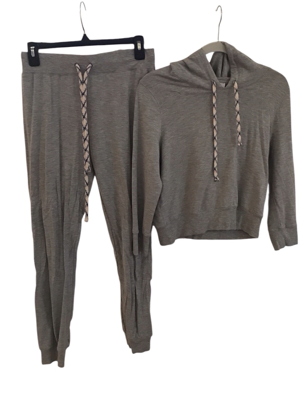 David Lerner Studio Heather Grey Lounge Hoodie with Patterned Drawstring